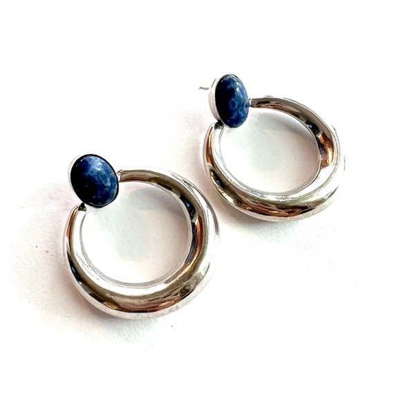 Jewelry - Vintage sterling silver and lapis Hoop Earrings